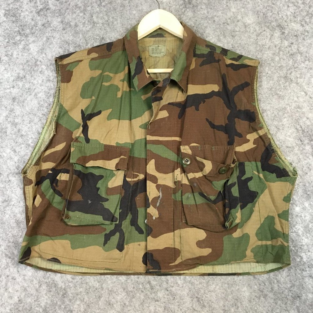 Hunting Vest L Vtg Mens Military Tactical Multipocket Green Camo ERDL Woodland